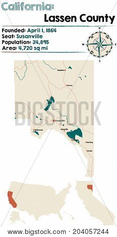 Large and detailed map of California - Lassen county