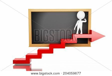 3D White People Standing On The Arrow Ladder And Writing On Blankboard