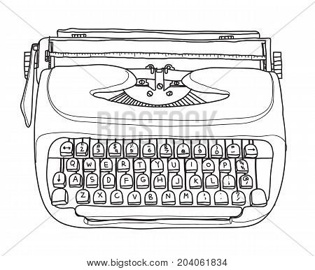 Vintage  Typewriter Portable Retro Hand Drawn Vector Line Art Illustration