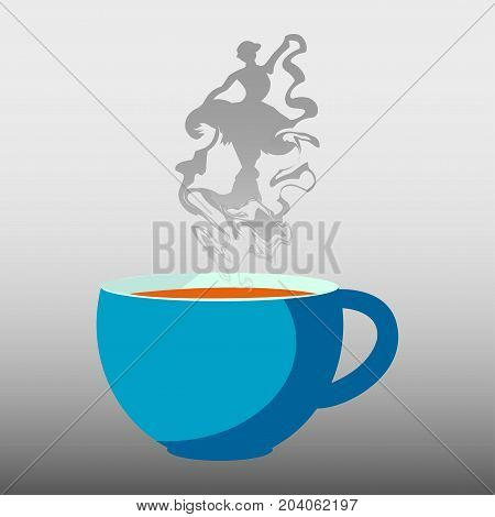 Tea cup vector  ballerina from smoke and steam over a cup