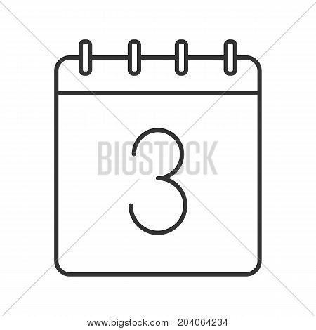 Third day of month linear icon. Thin line illustration. Calendar with 3 sign. Date contour symbol. Vector isolated outline drawing
