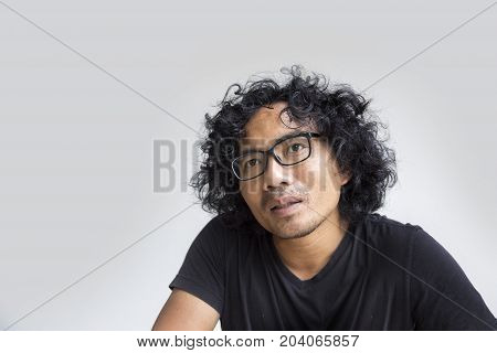 Asian Man Face Action On White