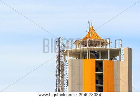 Construction of a temple building in Thailand