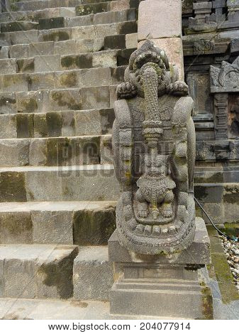 Detail of Makara of Candi Siwa Shiva Temple in Prambanan temple complex. 9th century Hindu temple compound located near Yogyakarta on Central Java, Indonesia.