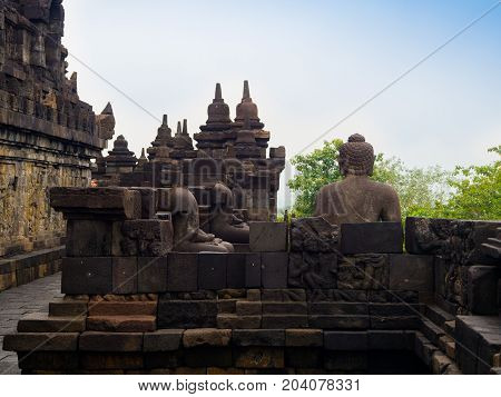 Stoned path at Prambanan temple near Yogyakarta on Java island Indonesia.