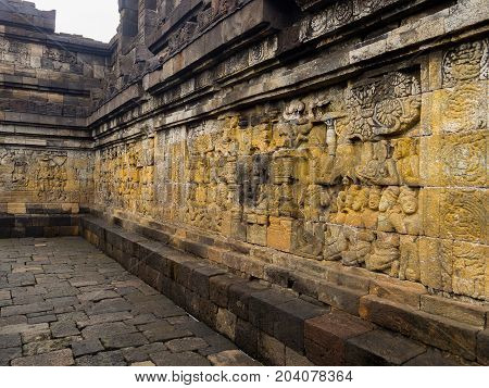 Stoned path at Prambanan temple near Yogyakarta on Java island Indonesia.