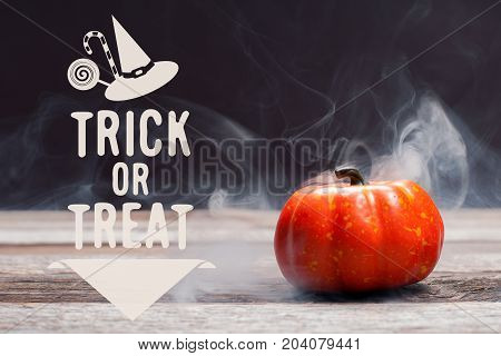Halloween,  Spooky Pumpkin With Smoke In The Dark Night