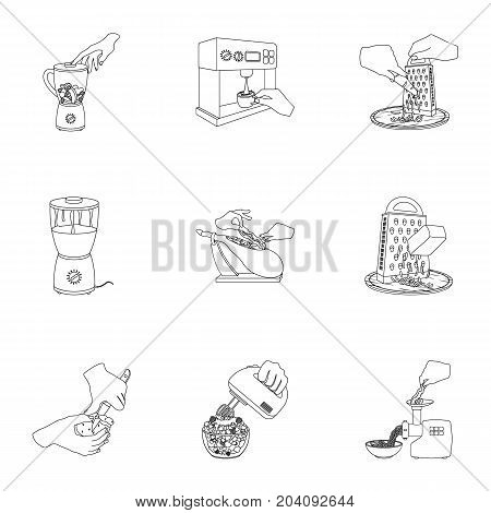 equipment, appliance, kitchen and other  icon in outline style. piece, Smoked meat, delicacy icons in set collection.