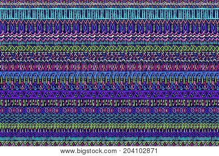 Tribal pattern. Embroidery ornament. Ethnic style. Fabric design effect texture. Boho fashion. Traditional textile. Vector seamless pattern for fashion design interior or printed products.
