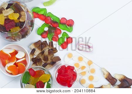 Tasty Different Jelly Candy On White Background