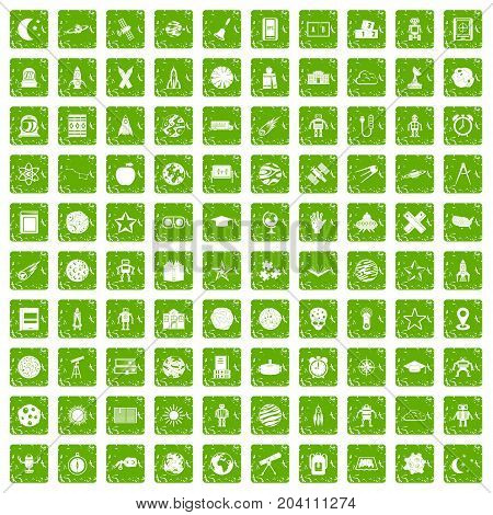 100 astronomy icons set in grunge style green color isolated on white background vector illustration