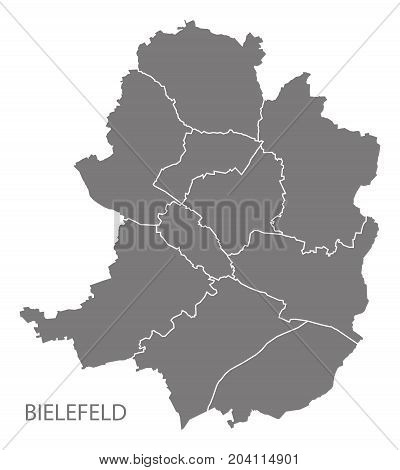 Bielefeld City Map With Boroughs Grey Illustration Silhouette Shape