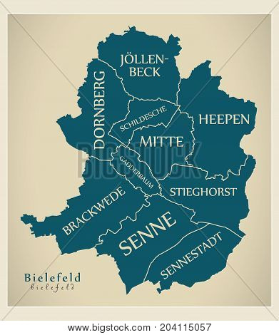 Modern City Map - Bielefeld City Of Germany With Boroughs And Titles De