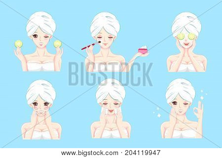 woman with skin care on the blue background