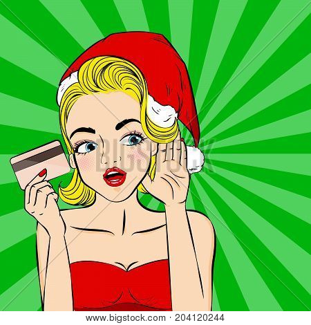 cartoon pop of woman with merry christmas on the green background