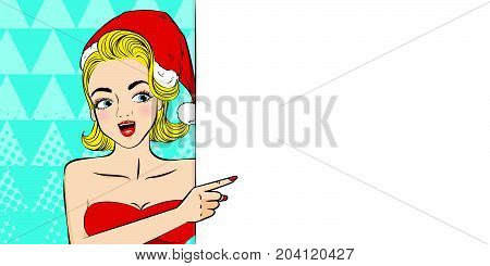 cartoon pop of woman with merry christmas on the green background