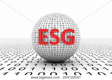 ESG conceptual sphere binary code 3d illustration