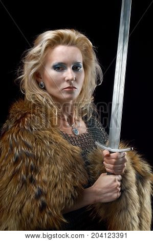 ancient, Valkyrie. northern Viking girl with sword