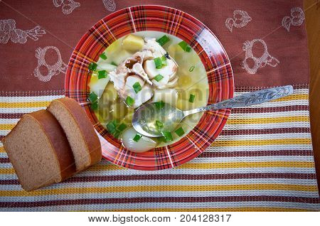 Ukha. Russian home traditional fish soup. ,close up healthy meal