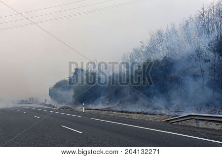 Fire Near The Galician Town Of Verin, Spain