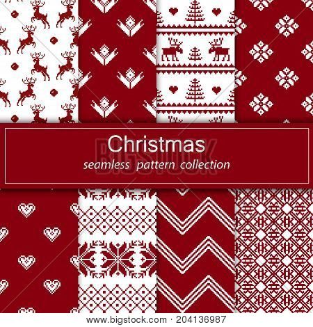 Set of seamless fabric.Merry Christmas and happy New year.The occasion. Pixels. White and red color. Background gift wrapping design pattern ornament background website. Stock vector
