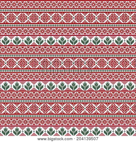 Seamless fabric.Merry Christmas and happy New year. The occasion. Pixels. White green and red. Ornament. Background gift wrapping design pattern website background Stock vector