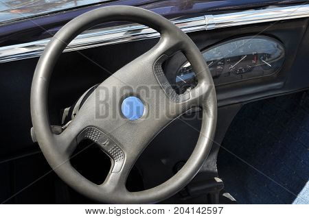 Chortkiv - Ternopil - Ukraine - 12 July 2016 Day Chortkiv front of City Hall hosted an exhibition of vintage cars. Details of the hull and cabin