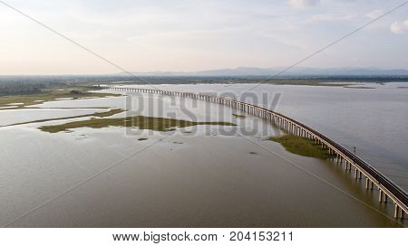 Aerial View Railroad Pa Sak Dam Ban Kok Slung Lopburi Thailand