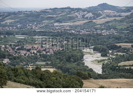 View of the Panaro valley (Modena Emilia Romagna Italy) at summer