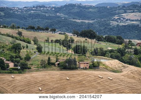 Summer landscape along the road from Serramazzoni to Marano sul Panaro (Modena Emilia Romagna Italy) at summer