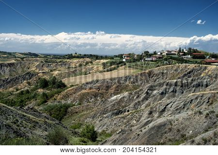 Summer landscape near Rivalta di Lesignano de Bagni (Parma Emilia-Romagna Italy) with the typical rocky inlets