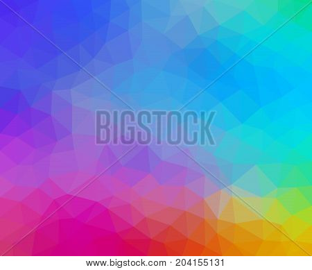 Multicolored abstract geometric background with triangular polygons and color flow effect.