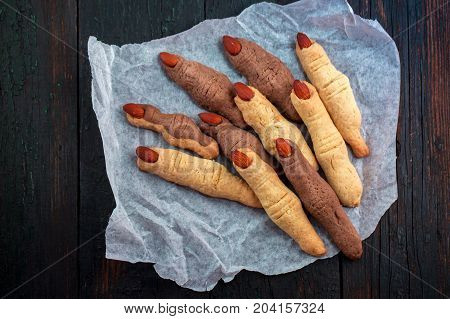 Halloween cookies like fingers. Dessert for Halloween