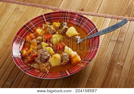 Traditional Bulgarian soup chorba.shurpa soup Studio  close up meal