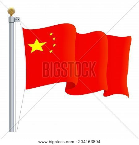 Waving China Flag Isolated On A White Background. Vector Illustration. Official Colors And Proportion. Independence Day