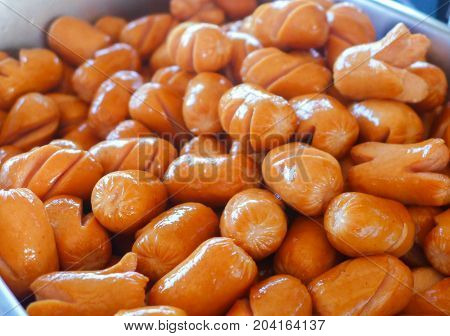close up fried sausage in the bowl