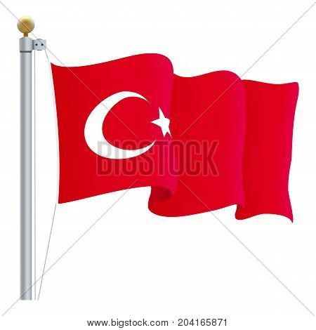Waving Turkey Flag Isolated On A White Background. Vector Illustration. Official Colors And Proportion. Independence Day