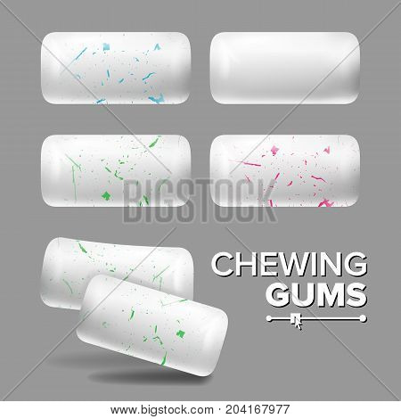 White Chewing Gums Vector. Realistic Chewing Gum. Red, Green, Blue Inclusions. Isolated Illustration