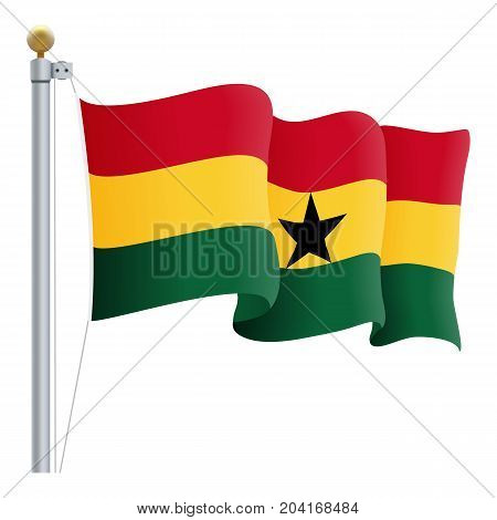Waving Ghana Flag Isolated On A White Background. Vector Illustration. Official Colors And Proportion. Independence Day