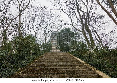 Ladder in Leshan Buddha Park in Leshan, China
