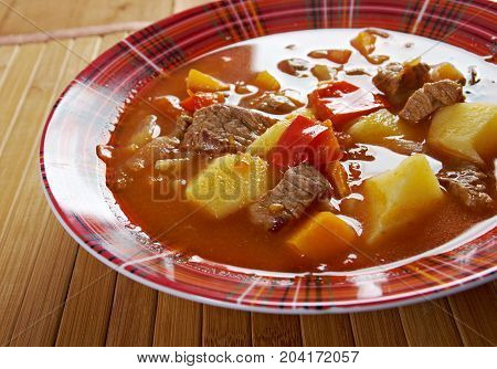 Traditional Bulgarian soup chorba.shurpa soup close up homemade meal