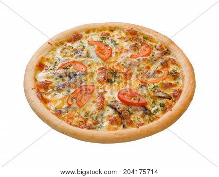 Pizza and italian kitchen. Studio. Close-up.tomato ess prats   close up meal