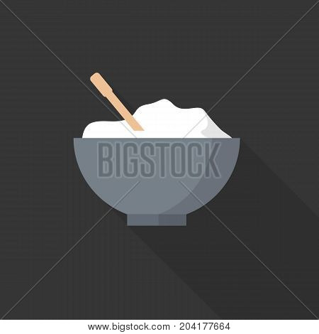 Bowl of rice in flat style isolated on background. Vector stock.