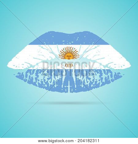 Argentina Flag Lipstick On The Lips Isolated On A White Background. Vector Illustration. Kiss Mark In Official Colors And Proportions. Independence Day