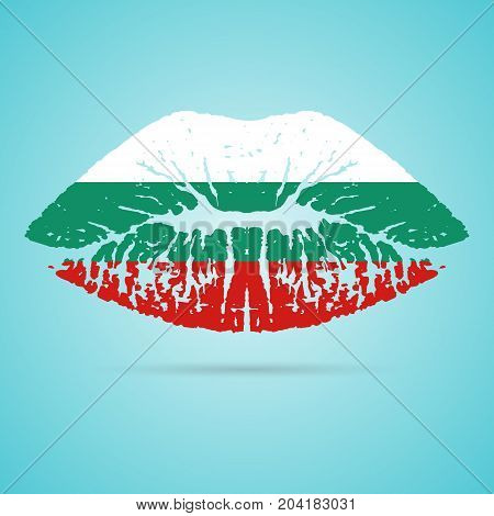 Bulgaria Flag Lipstick On The Lips Isolated On A White Background. Vector Illustration. Kiss Mark In Official Colors And Proportions. Independence Day