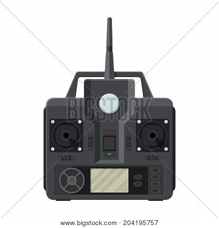 Remote controller for car, drone, fly and other devices and toys. Remote control panel with display and sticks. Vector illustration in flat style