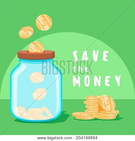 Save money concept. Saving dollar coin in jar. concept vector illustration Flat design style vector illustration. Money in the glass can. Invest Growing Business. Money in jar, coins in finance banking concept