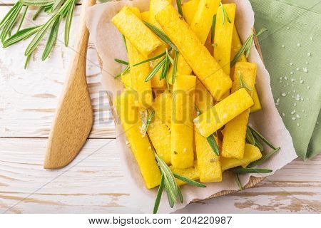 Polenta Fries With Rosemary. Italian Appetizers. Top View.