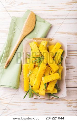 Polenta Fries With Rosemary. Italian Appetizers. Top View.