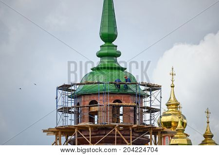 Reconstruction of the Pyatnitskaya tower of the Sergiyev Posad monastery (Trinity Lavra of St. Sergius). Sergiyev Posad, Golden Ring, Russia